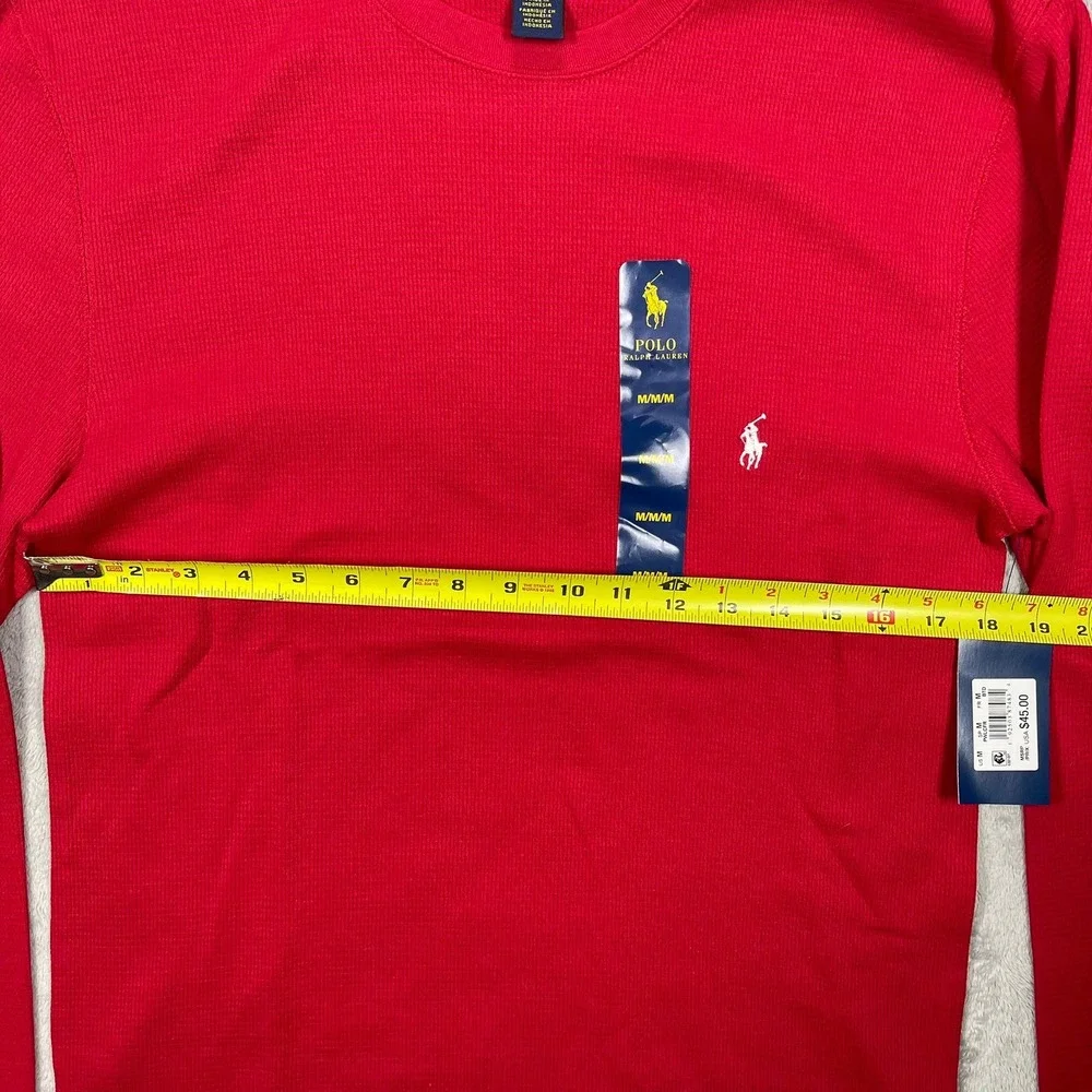 Polo Ralph‎ Lauren Thermal Shirt Mens Med Red Waffle Knit Long Sleeve Sleepwear